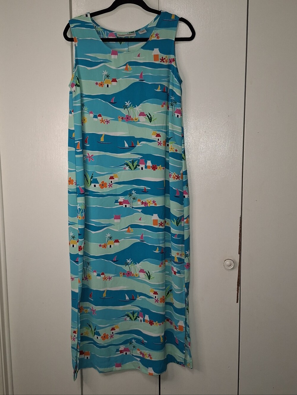 Vintage Drapers & Damons Maxi Dress, Side Slits, Boats, Lake Village, Size L